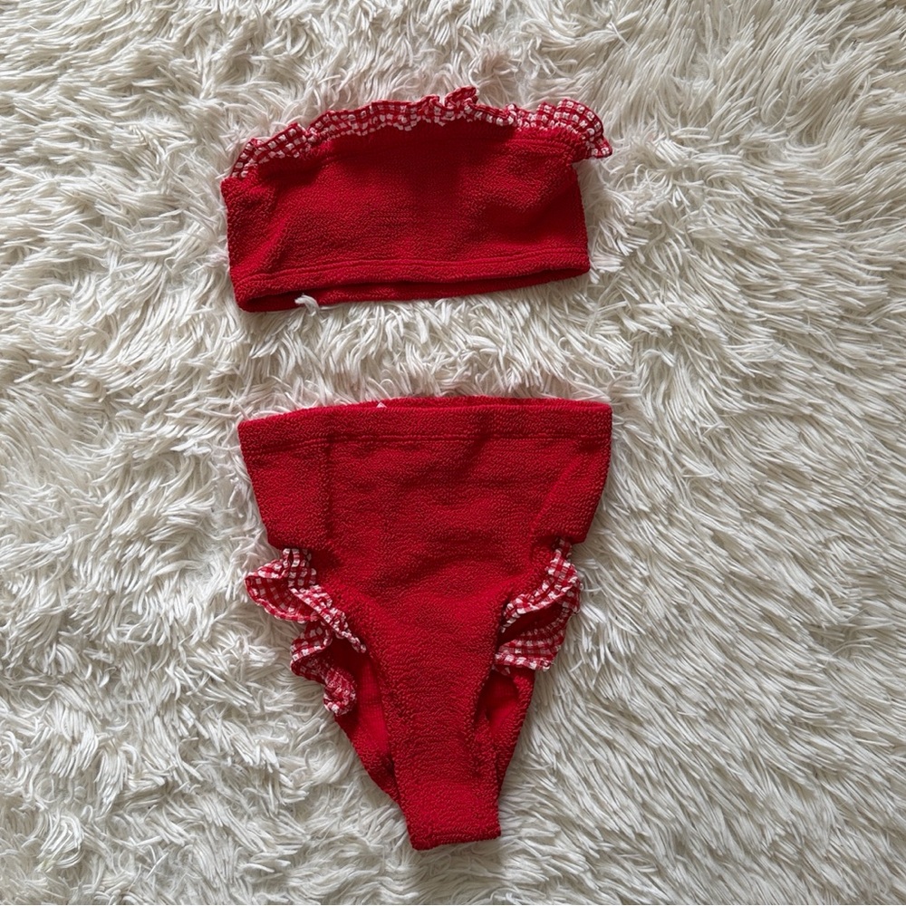 Hunza G Red Bikini with Gingham Accents